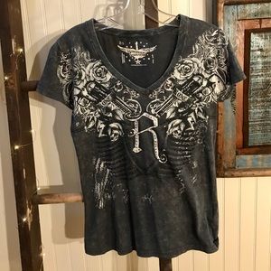 Rock n Roll Cowgirl v neck short sleeve t